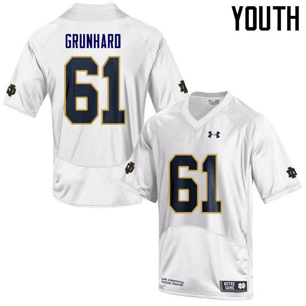 Youth NCAA Notre Dame Fighting Irish #61 Colin Grunhard Stitched College Under Armour Authentic White Football Jersey HH10I41MH